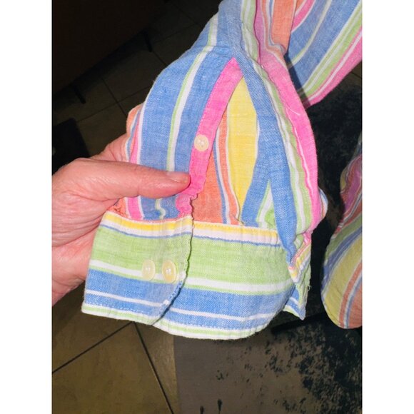 Jones New York 100% Linen Multicolor Striped Button-Up Shirt M Money Sustainable - Picture 8 of 9